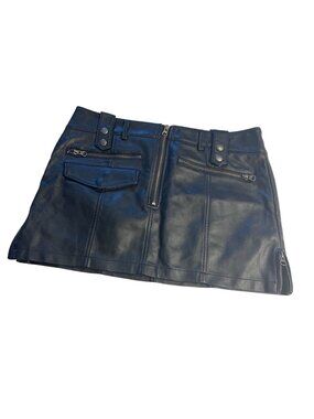 Free People Vegan Faux Leather Mini Skirt black 10  Zippered  & Snap Closures